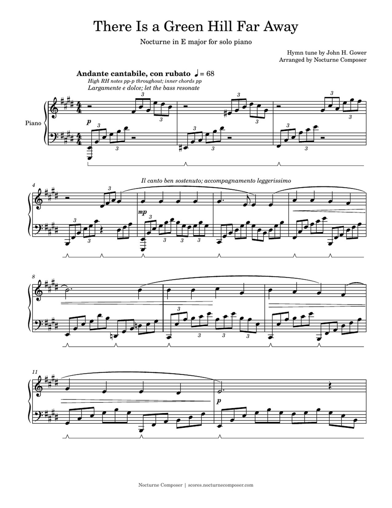 There Is a Green Hill Far Away piano solo sheet music — first-page preview