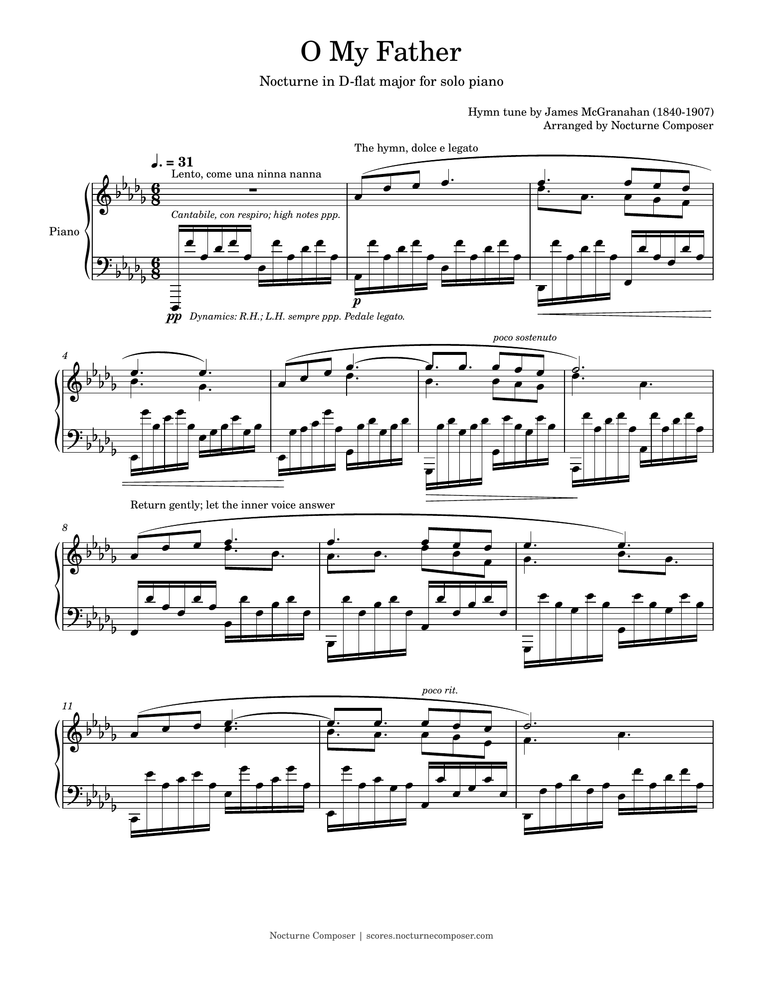 First-page sample of O My Father for solo piano