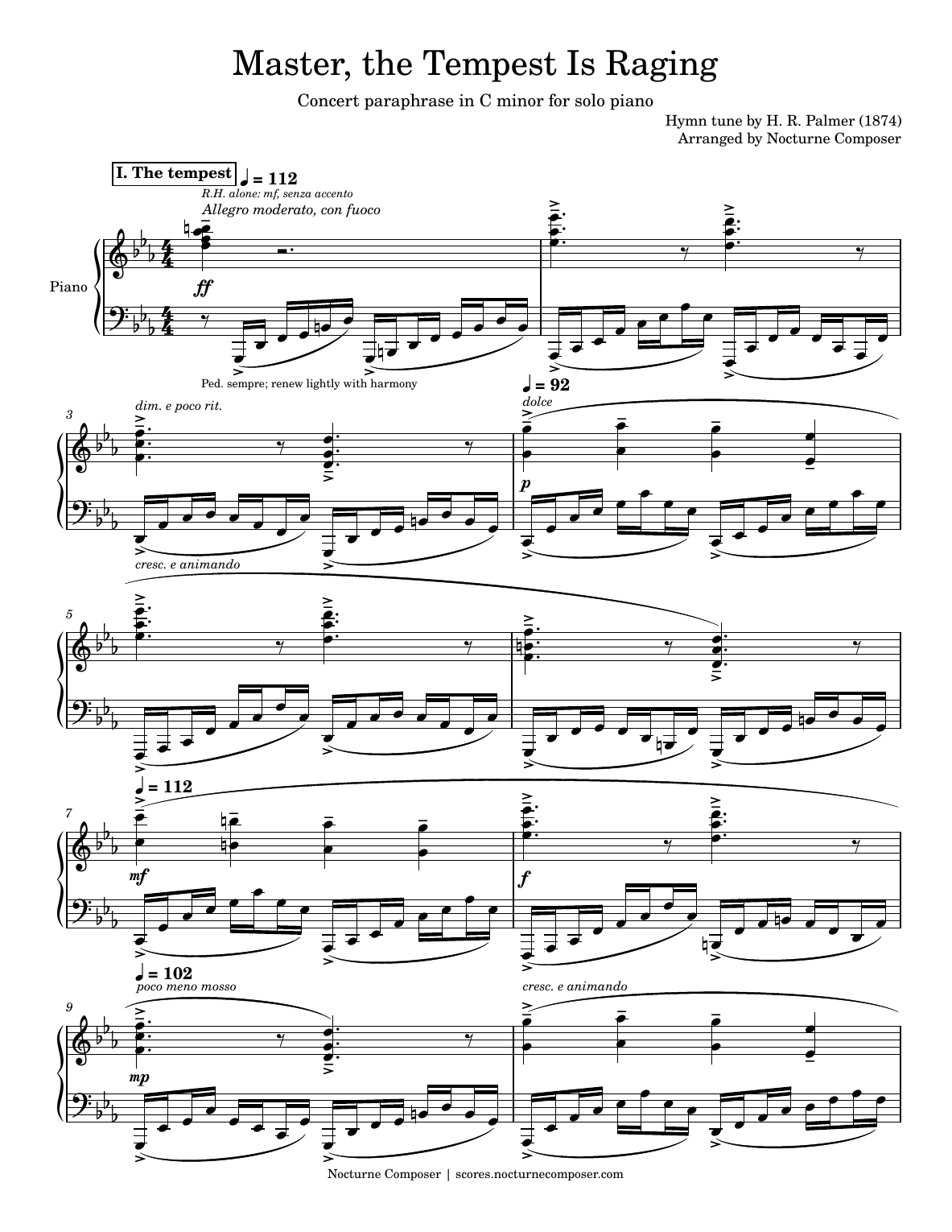Master, the Tempest Is Raging piano solo sheet music — first-page preview
